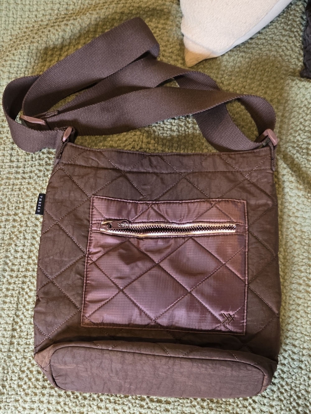 Thread Quilted Crossbody Bag in Chocolate Brown